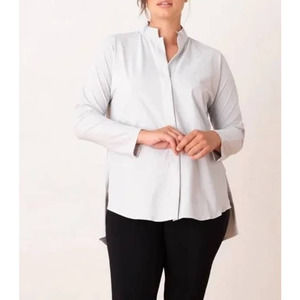 ADAY Something Borrowed Long Sleeve Hi-Low Hem Button Down Shirt Top White XL